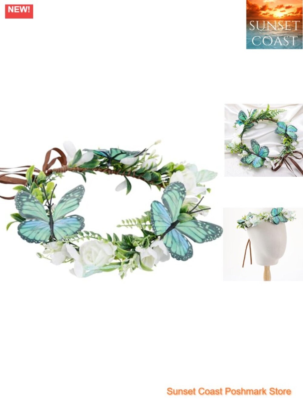 Handmade Fairy Butterfly Flower Crown Adjustable Headband Plastic Silk Flowers